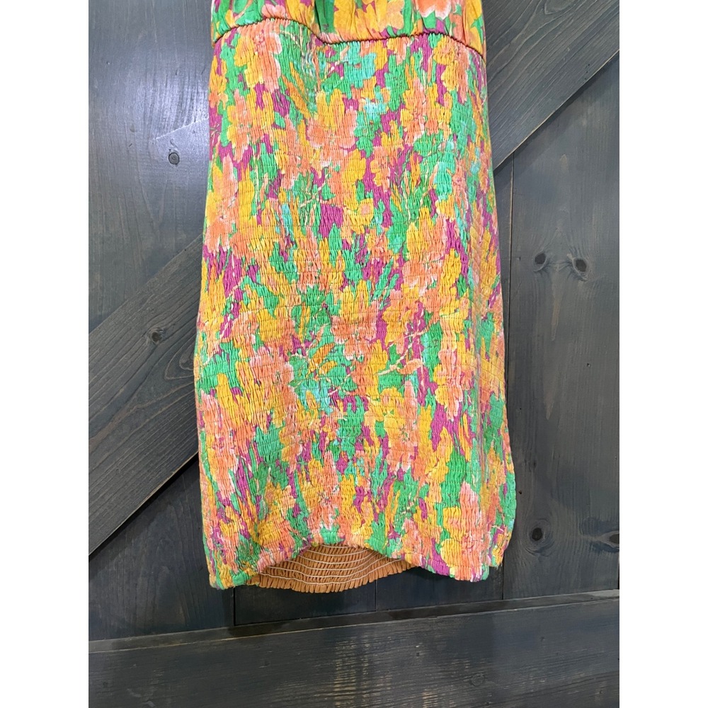 Lost + Wander Peach Multi Floral Halter Smocked Mini Dress Small Vacation Summer - Picture 4 of 10